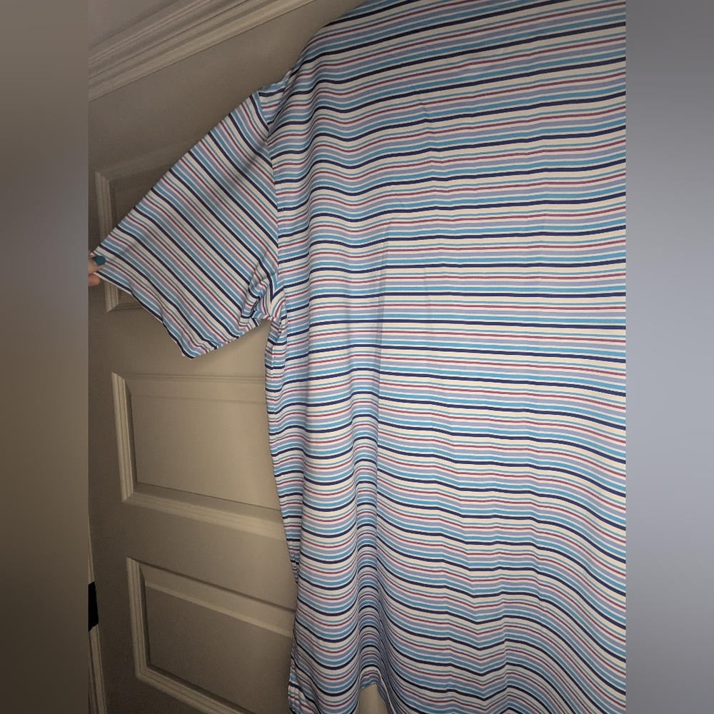 Peter Millar XL 'Summer Comfort' Polo Short Sleeve Blue Stripe - Some Pilling - Picture 14 of 16